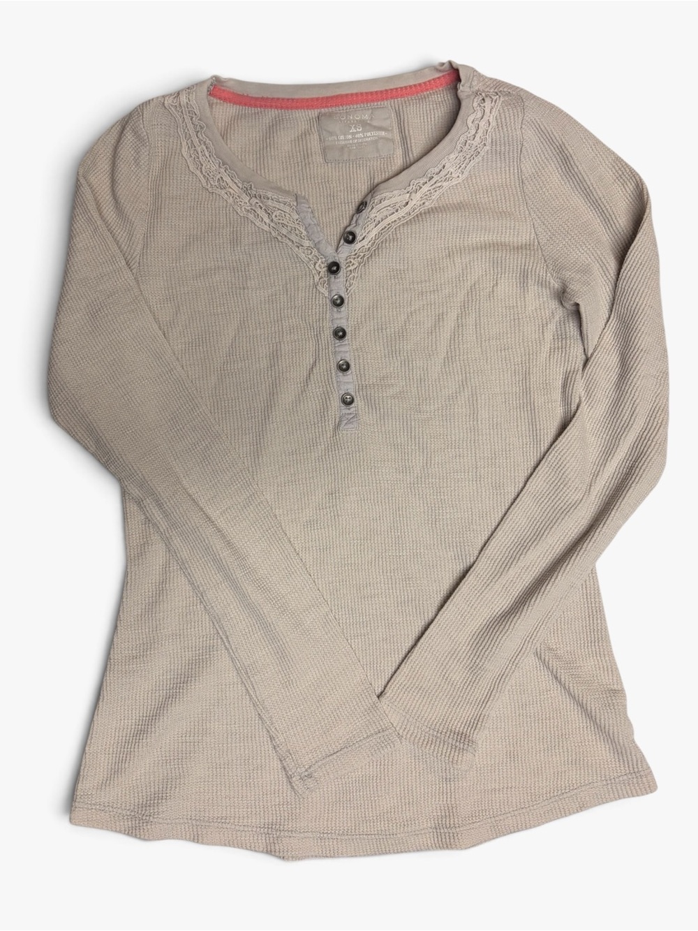 Y2K Lace-Trim Henley Thermal Top
